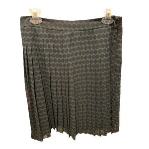 Ann Taylor Loft Pleated Skirt Green Black Lined‎ Side Zip Size 6 Tall Schoolgirl